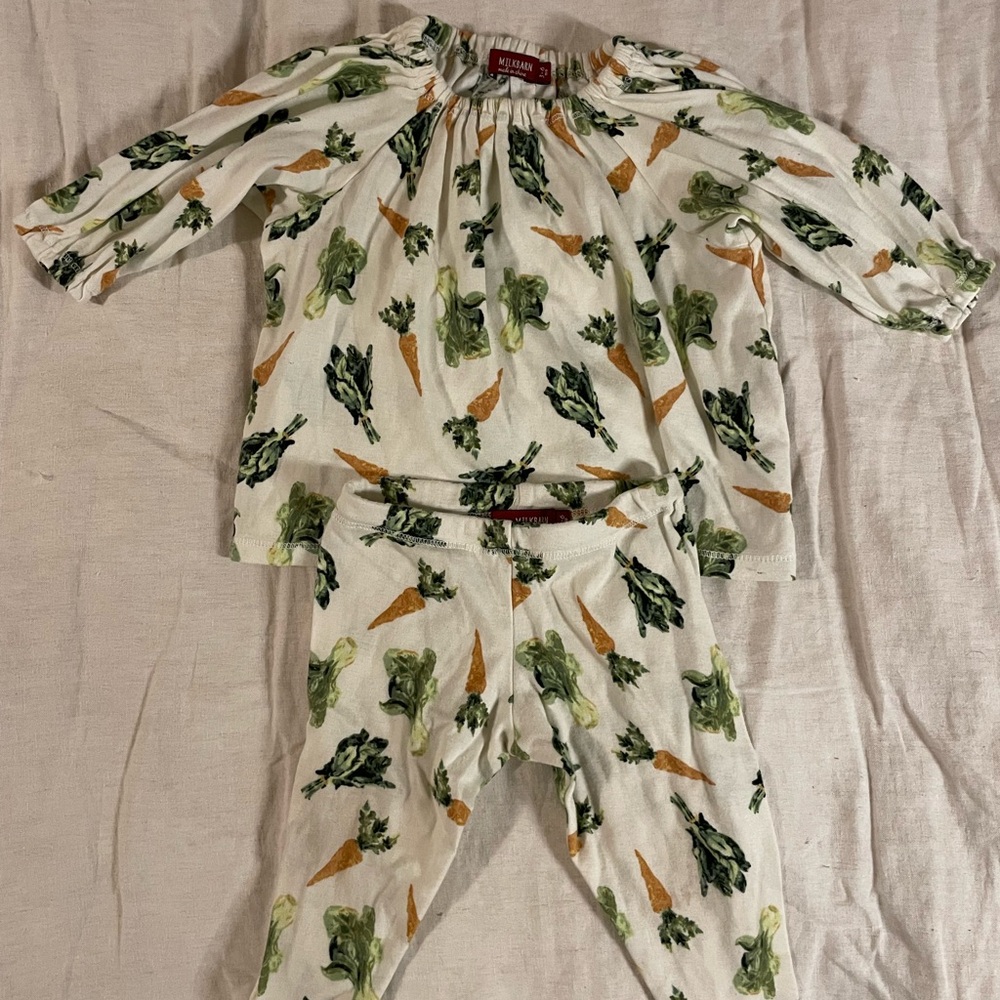 Milkbarn Carrot Print Cotton Dress and Legging Set